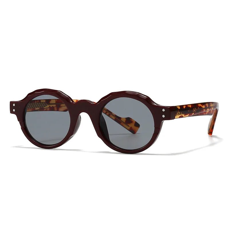 JNPCXI New Fashion Acetate Round Rivets Men Punk Sunglasses Wine Red Shades UV400 Retro Women Trending Sun Glasses