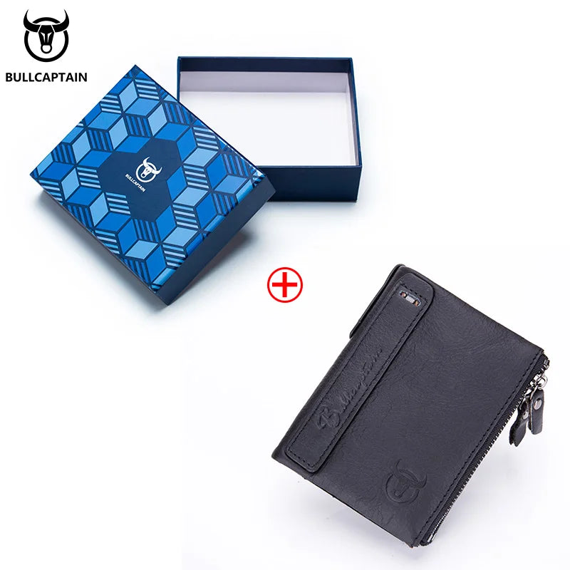 BULLCAPTAIN Vintage Fashion Men's Wallet Gift Leather Zipper Buckle Card Holder Coin Purse PORTFOLIO Portomonee Men's Wallet