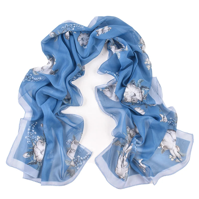 Summer New Fresh and Breathable Thin Natural Flower Printing Chiffon Women's Long Scarf Sunscreen Women's Scarf