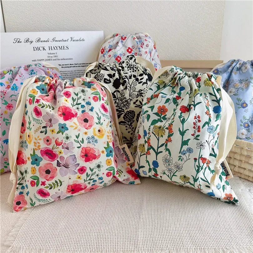 Portable Organizer for Underwear Socks Bra Cotton Makeup Bag Travel Drawstring Bags Ins Flower Print Clothes Cosmetic Bags 2026