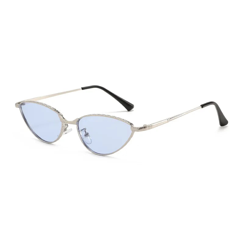 JNPCXI Retro Cat Eye Women Sunglasses Fashion Silver Blue Gradient Shades UV400 Men Sun Glasses