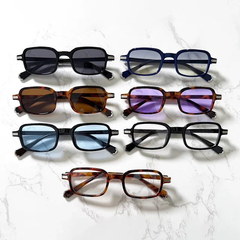JNPCXI New Retro Rectangle Women Sunglasses Fashion Clear Ocean Gradient Lens Shades UV400 Men Trending Rivets Sun Glasses
