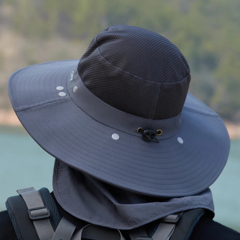 Xinbaoguan 100% Nylon 9216 Men's and Women's Summer Outdoor Face Covering and Sunscreen Fishing Hat with Large brim Sunshade Hat