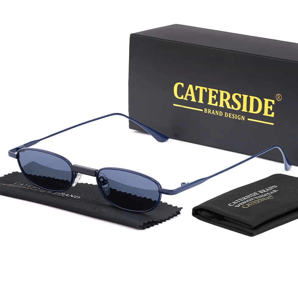 CATERSIDE Men's Hip Hop Sunglasses Premium Metal Small Frame Women's Travel Business Party Holiday Gift Decorative Glasses UV400