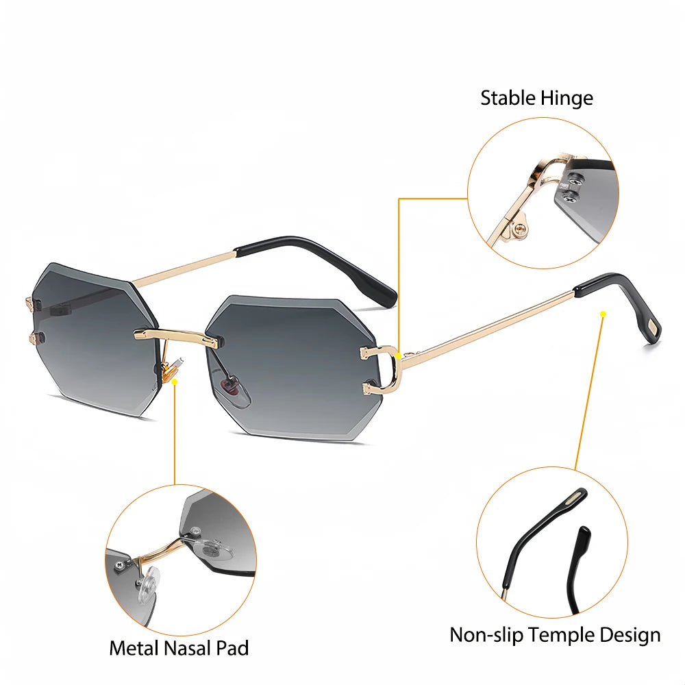 CATERSIDE Rimless Men's Sunglasses Polygon Vintage Frameless Glasses Gradient Lens Women Traveling Party Business Sun Glasses