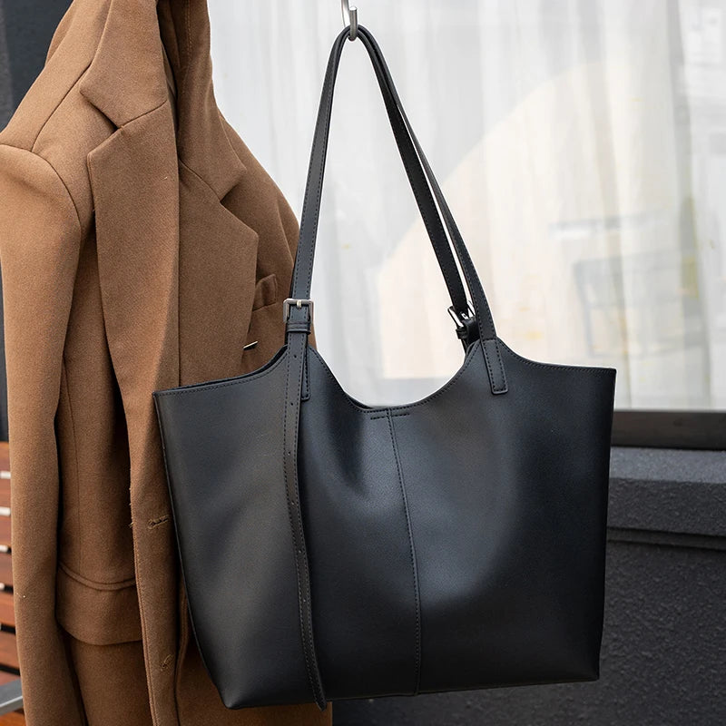 Women's Natural Genuine Leather Tote Bag Female Large Capacity Soft Cowhide Leather Handbag Ladies Luxury Designer Shoulder Bags