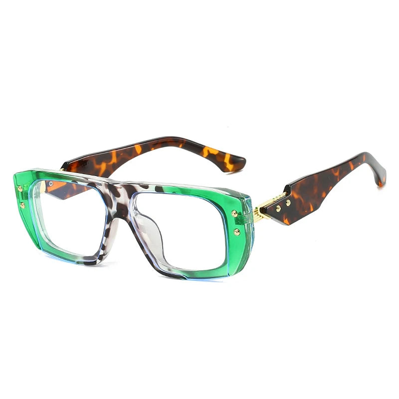 JNPCXI New Square Rivets Sunglasses Women Fashion Gray Stripe Gradient Shades UV400 Men Clear Lens Frame
