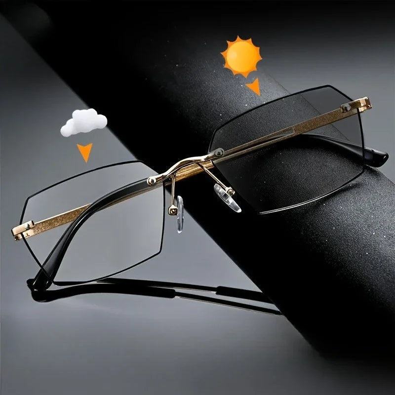 Fashionable Business Style Color Changing Reading Glasses with Hexagonal Frame Design, High-definition and Durable Glasses