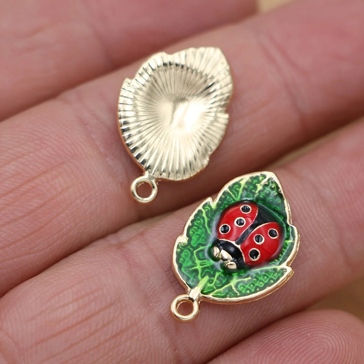 10Pcs Gold Plated Ladybug Leaf Charm fit Jewelry Making Necklace Earrings DIY Accessories