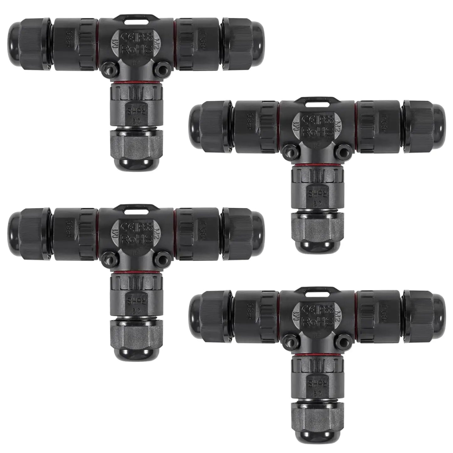 4pcs Upgraded Junction Box Outdoor Waterproof IP68, Outdoor 2 Way T Shape Junction Box Electrical Cable Connector for AWG 28-12
