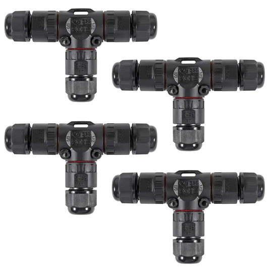 4pcs Upgraded Junction Box Outdoor Waterproof IP68, Outdoor 2 Way T Shape Junction Box Electrical Cable Connector for AWG 28-12