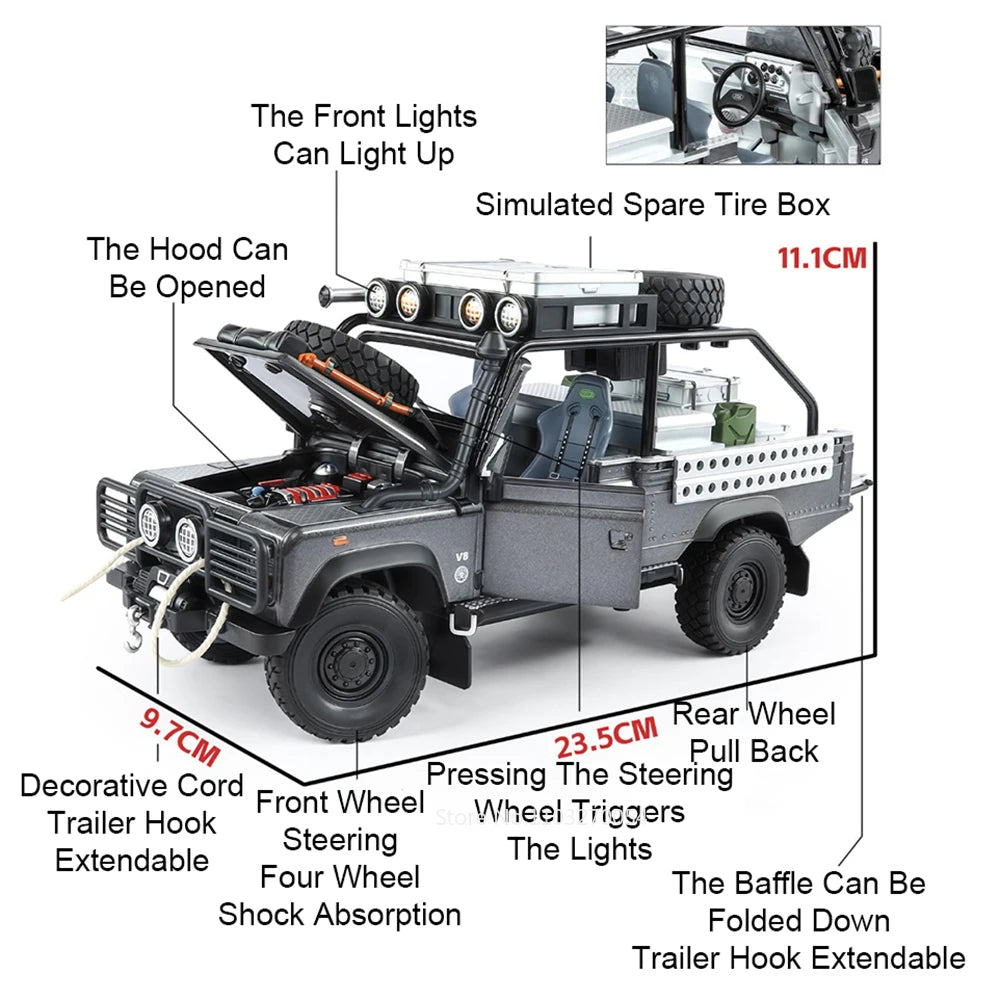 1:24 Land Rover Defender 110 Range Rover Miniature Model Diecast Alloy Car Toys Doors Opened Pull Back Vehices Boy Birthday Gift
