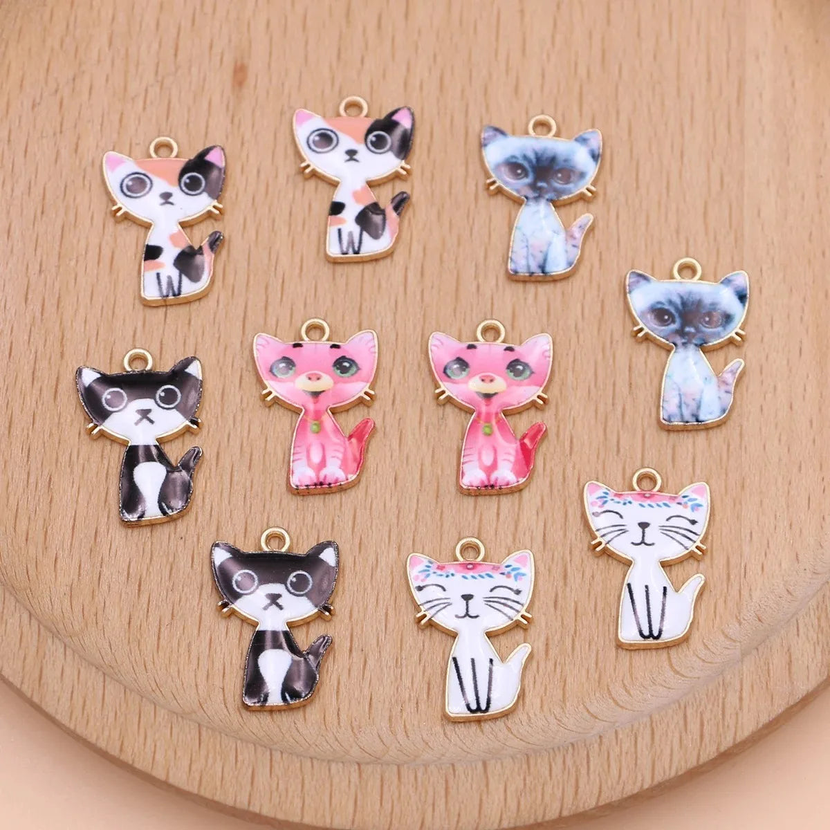 10Pcs Gold Color Enamel Cat Charms Pendant for Jewelry Making Earrings Bracelet Necklace Accessories DIY