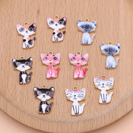 10Pcs Gold Color Enamel Cat Charms Pendant for Jewelry Making Earrings Bracelet Necklace Accessories DIY