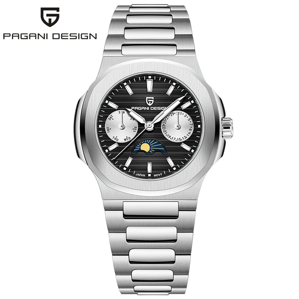 PAGANI Luxury Quartz Watches Men Multifunction Chronograph Auto Moon Phase Watch
