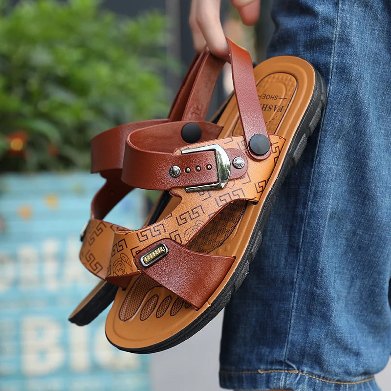 Men's Slippers Summer Flat Sandals For Men Adult Thick-soled Beach Shoes Non-slip Open-toe Slippers for Outdoor Flip Flops
