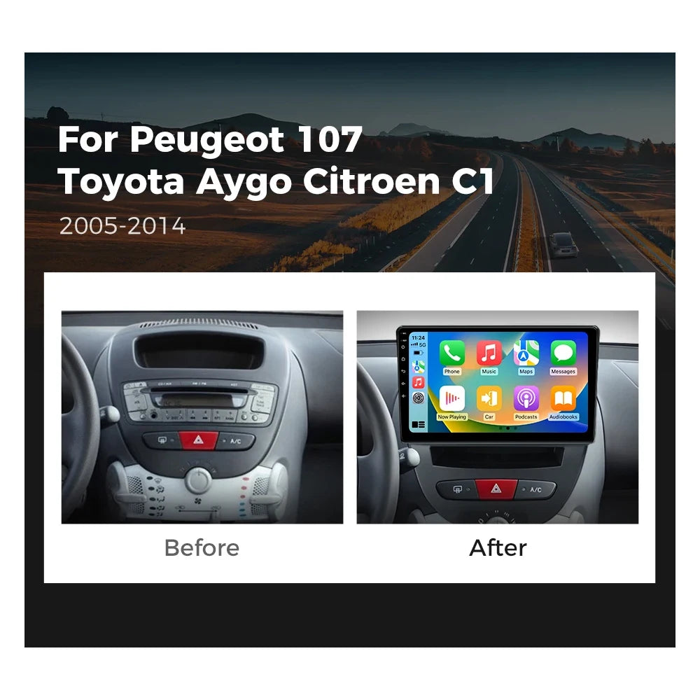 For Peugeot 107 Toyota Aygo Citroen C1 2005-2014 Carplay Auto Android 15 Car Radio Multimedia Video Player Navigation 4G WIFI