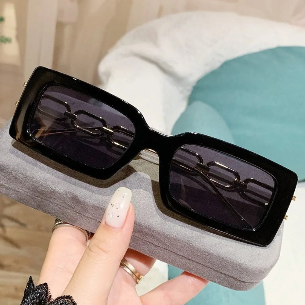Personality Hip-hop Metal Chain Sunglasses Fashion Polygon Small Frame Street Photo Sunglasses Square Models for Women