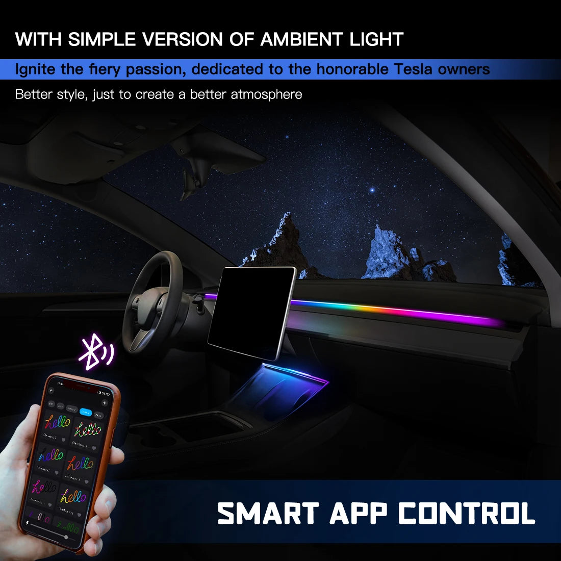 Vgetting Car Ambient Lights 30 Seconds Module Glove Box USB Expansion Dock Symphony APP Control Remote For Tesla Model 3 Y S X