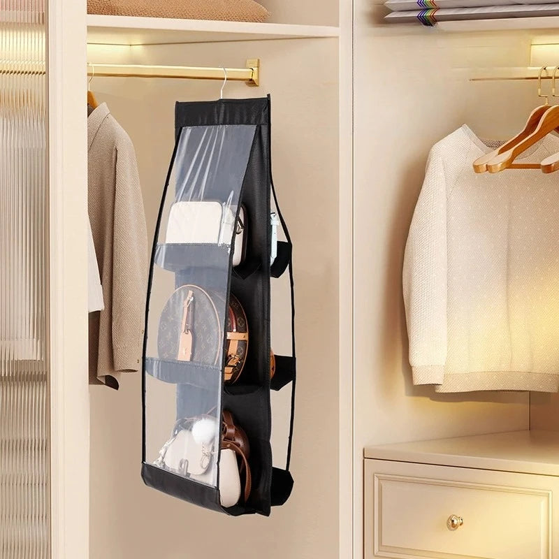 1pc Space-Saving Multi-Layer Hanging Bag Organizer - Durable Non-Woven Material, for Handbags, Wallets & Accessories