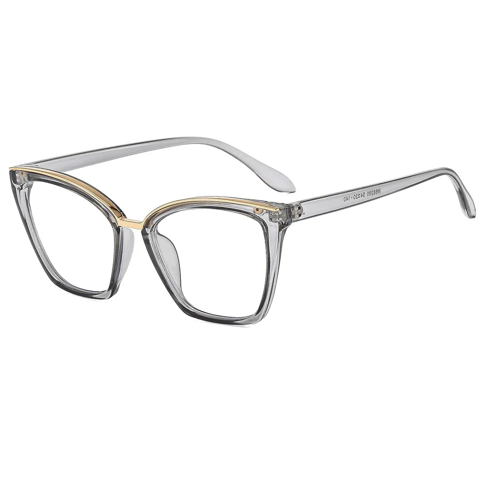 JNPCXI New Fashion Cat Eye Anti Blue Light Flat Top Glasses Metal Decorative Frame UV400 Protection for All Gender