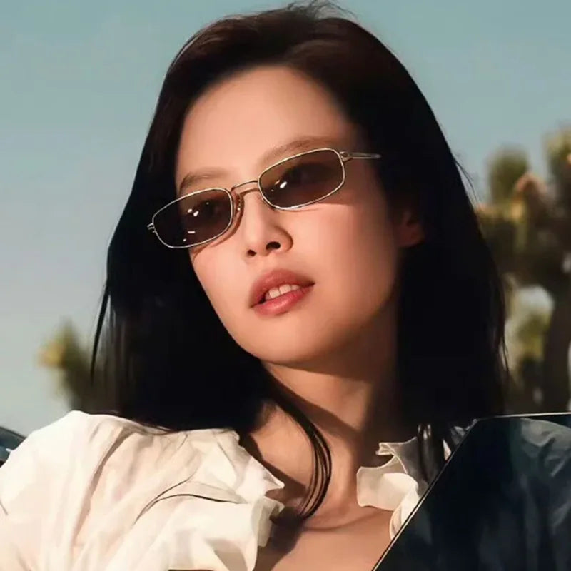 JNPCXI New Metal Rectangle Women Sunglasses Fashion Gradient Black Tea Shades UV400 Men Punk Sun Glasses