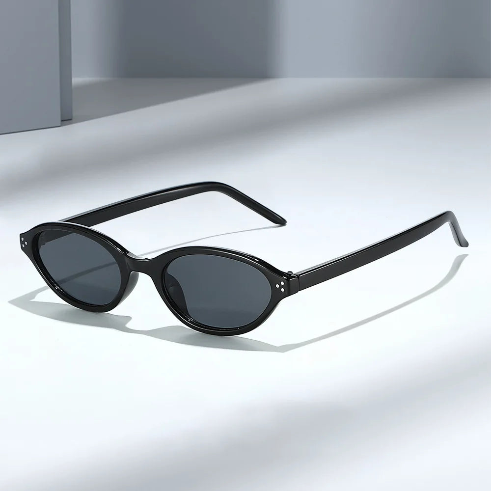 JNPCXI New Fashion Small Oval Sunglasses Women Ins Popular Retro Rivets Men Candy Color Punk Sun Glasses Clear Lens Frame UV400