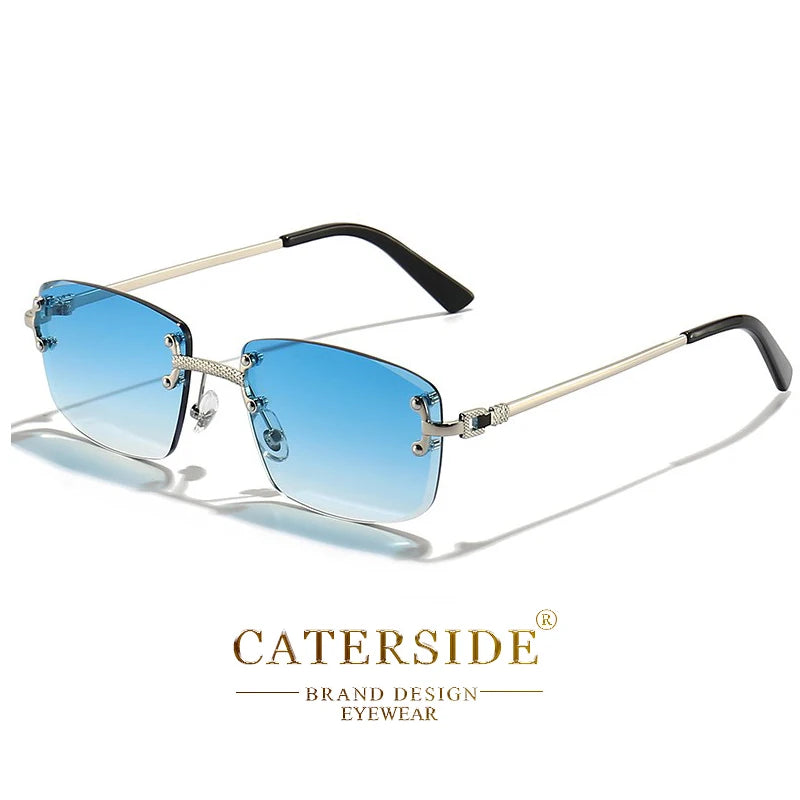 CATERSIDE Frameless Rectangle Sunglasses Women Luxury Designer Rimless Gradient Lens Metal Sun Glasses For Men Sports UV400