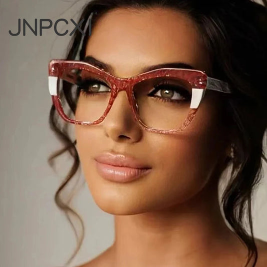 JNPCXI New Fashion Double Color Cat Eye Women Glasses Frame Clear Anti Blue Light Optical Leopard Eyewear
