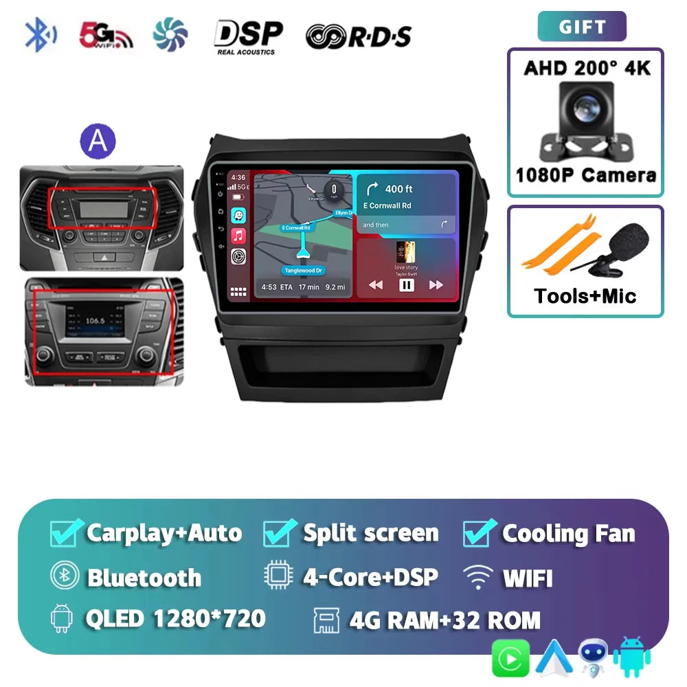 For Hyundai Santa Fe 3 2013 - 2016 Android 15 2K QLED Car Radio Multimedia Video Player GPS stereo CarPlay Head Unit 4G WIFI