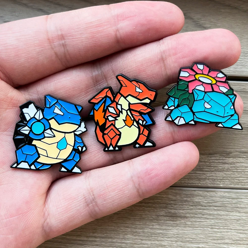 3 PCS New Creative Anime  Isekai Monster Starters Brooch Badge Charizard  Enamel Lapel Pins For Collectors