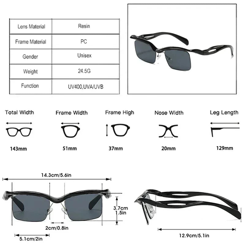 JNPCXI Retro Unique Rimless Square Sunglasses Fashion Ocean Lens Shades Brand Designer Men Punk Mirror Sun Glasses
