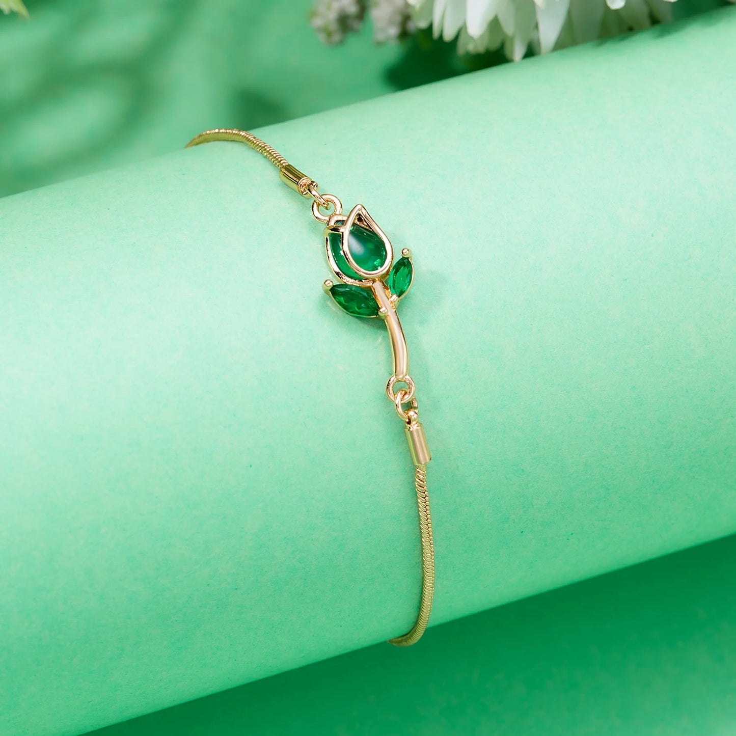 Light Luxury Zircon Tulip Flower Clavicle Chain Necklace for Women Elegant Brass Pendant  Bracelet Fashion Party Jewelry Gift