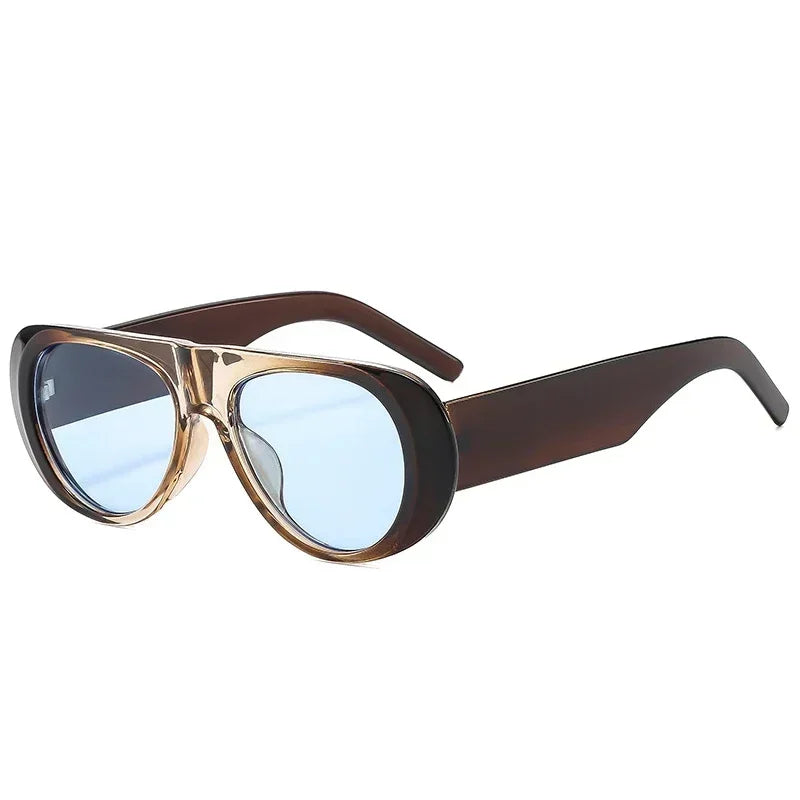 JNPCXI Ins Popular Fashion Pilot Women Sunglasses Retro Tea Blue Shades UV400 Men Trending Wide Legs Sun Glasses