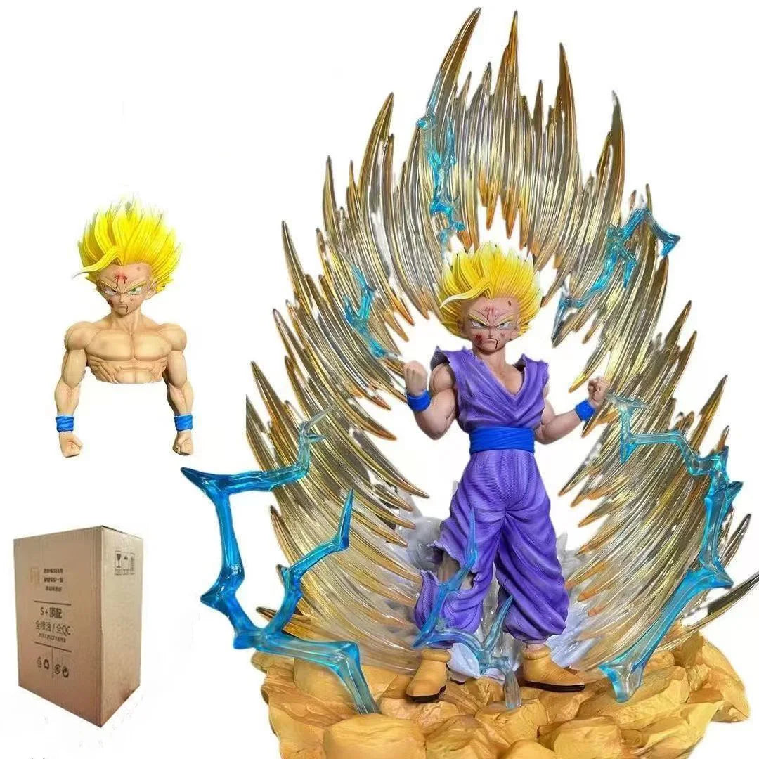 Jt Statue Dragon Ball Z Son Gohan Figure Replaceable Heads Led Base Super Saiyan Gohan Action Figures Collection Mode Toys Gifts