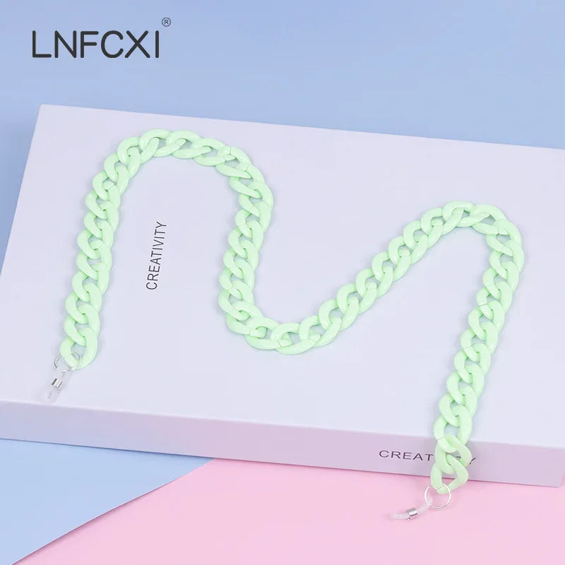 JNPCXI Retro Bright Acrylic Glasses Sunglasses Chain Straps Lanyards Blue Color Reading Glasses Hanging Neck Glasses Chain