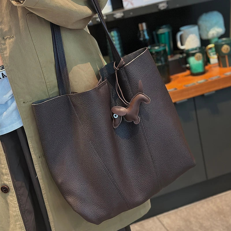 Women's Natural Cow Genuine Leather Tote bags Female Top-grain Leather Crossbody Bag Ladies Multiple Large Capacity Handbags
