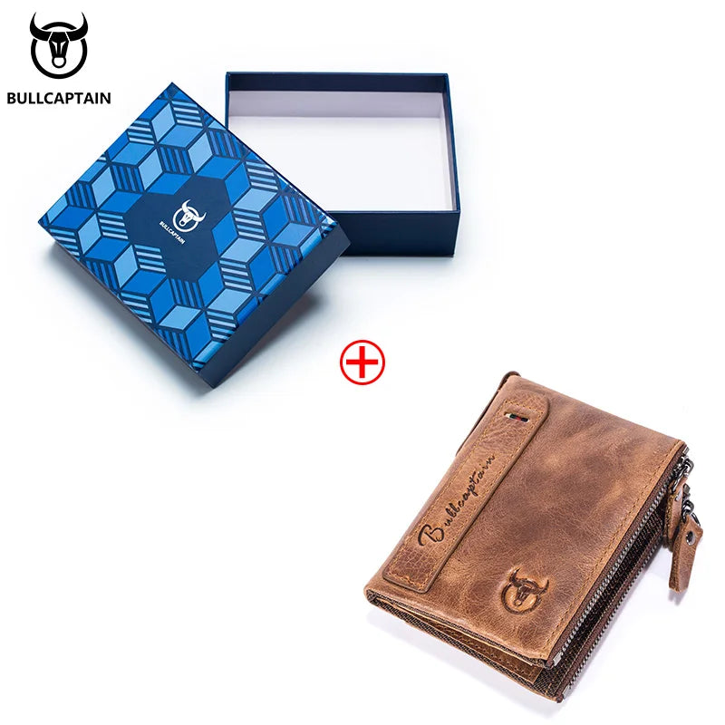 BULLCAPTAIN Vintage Men's Leather Wallet RFID Function Card Zipper Zero Wallet Multifunctional High Quality Leather Wallet QB06