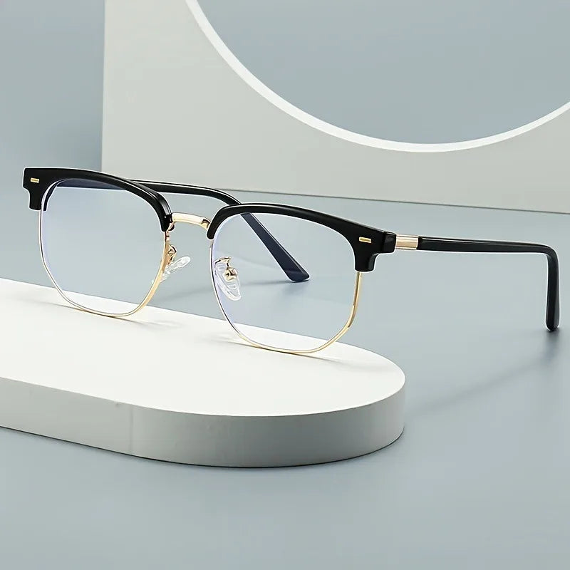 Retro Half Gold Frame Anti Blue Light Glasses - Unisex Classic Simple Design Fashion Accessories Elegant Frame