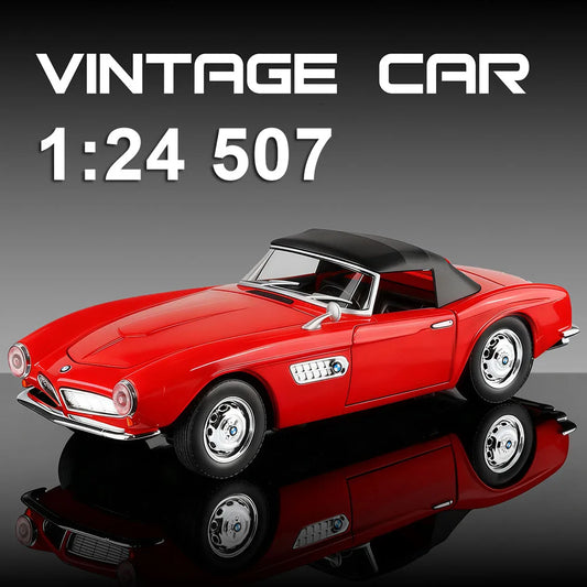 1:24 507 E-TYPE Alloy Vintage Car Diecast Model Toy Front Wheel Steering Doors Opened Shock Absorption Miniature Vehice Boy Gift