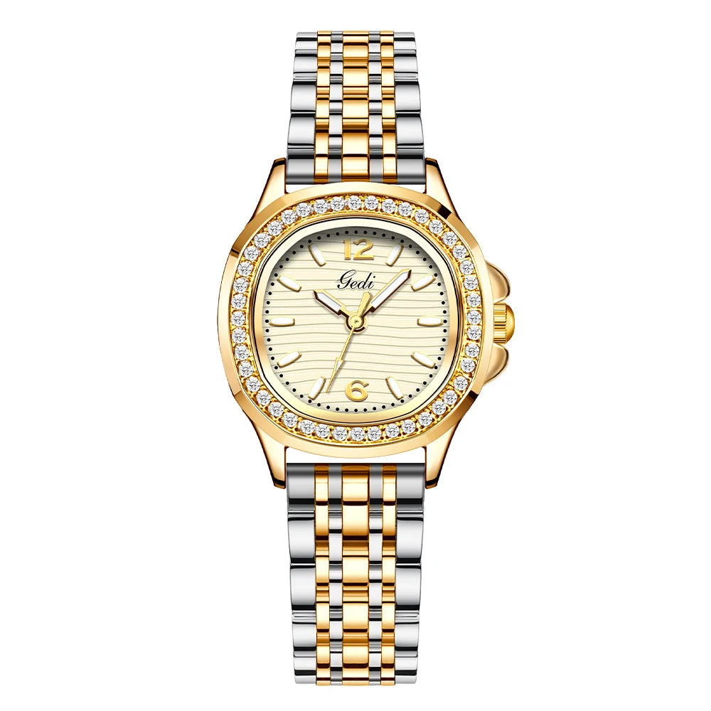 GEDI Diamond Watch Fashion Women Watches Luxury Elegant Waterproof Stainless Steel Quartz Ladies Wristwatch Gifts