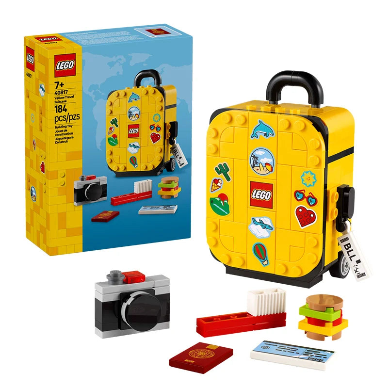 Lego building blocks yellow travel bags building block models stickers suitcases