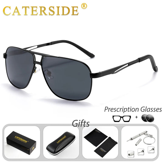 CATERSIDE Men's Pilot Prescription Glasses Customized Round Lens Optical Sunglasses Women's Metal Myopia and Hyperopia Glasses