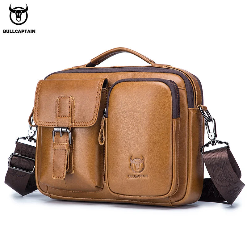 BULLCAPTAIN New Genuine Leather Men Crossbody Bag Male Briefcase Messenger Bag Casual Business Briefcase Style Men Shoulder Bag