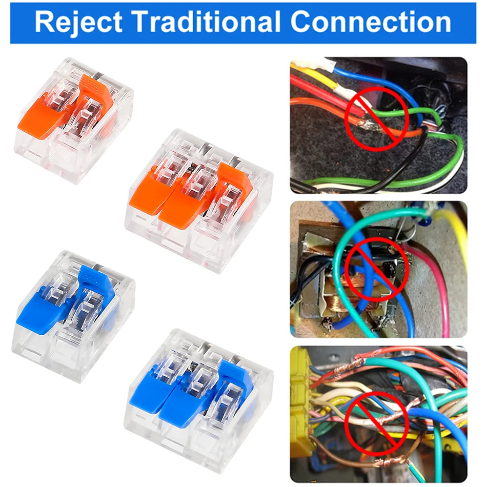 100pcs Quick Wire Connectors Plug-in Universal Compact Home Wiring Cable Connector 2/3 Pin Conductor Terminal Block