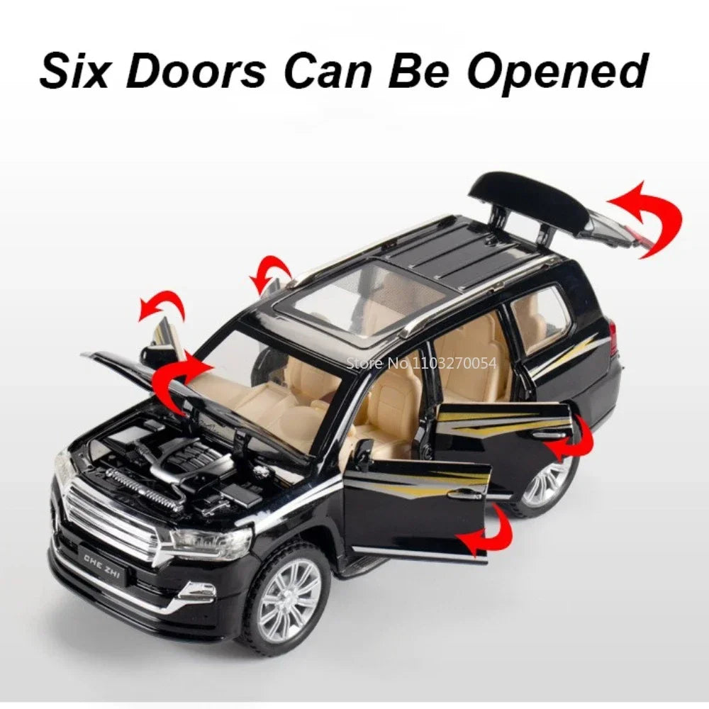 1/24 Land Cruiser RAV4 Car Toy Model Diecast Alloy ORV Cars Sound Light Pull Back 6 Door Can Be Opened Rubber Tires Vehicle Gift
