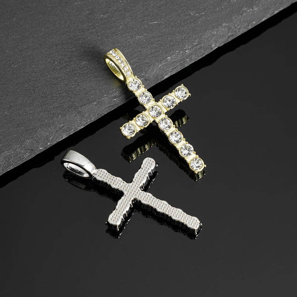 Hip Hop  Iced Out Tennis Chain Cross Necklace Men Women 2Pcs Bling Miami Cuban Chain Necklace Set Iced Out Chain Jewelry Gift