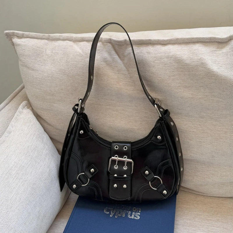 2026 Spring Hot Selling Maillard Women's Handbags Retro Cool Girls Underarm Bag Y2K Wasteland Style Vintage Leather Shoulder Bag