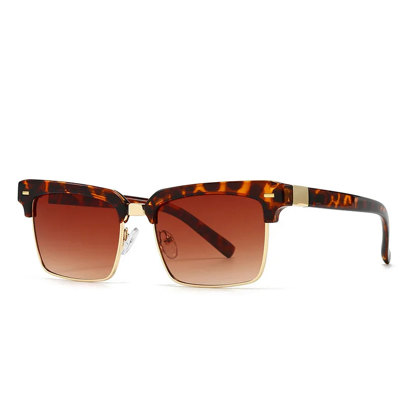 JNPCXI New Fashion Square Women Sunglasses Retro Rivets Men Clear Gradient Champagne Shades UV400 Sun Glasses