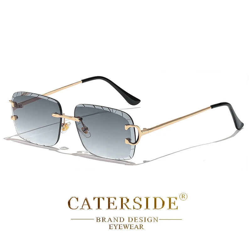 CATERSIDE Rimless Square Sunglasses Men Cupronickel Fashion Punk Gradient Sun Glasses Vintage Trendy Small Frame Eyewear UV400